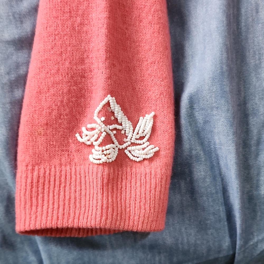 Original Vintage Chic Coral Embroidered Women's Cardigan Sz S/M - Picture 3 of 10